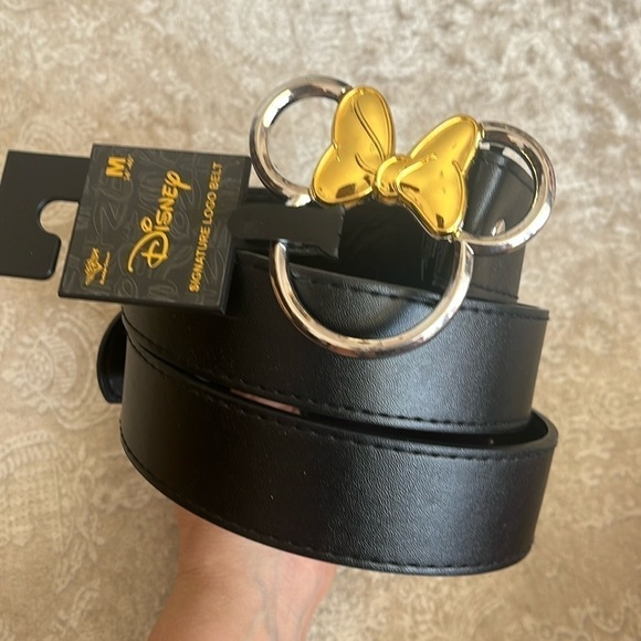 Brand New Disney Buckle-Down Signature Logo Black Belt Metal Gold Silver Minnie main image 6